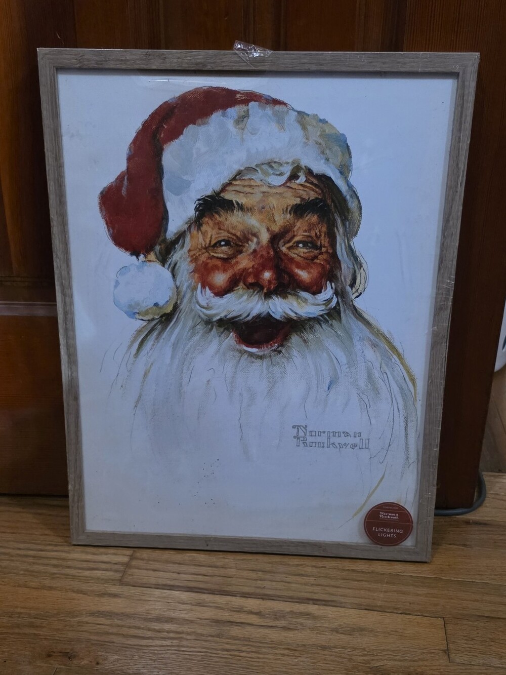 Norman Rockwell Santa Portrait in Red, White, Cream, Brown
